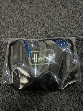 Harrods Black PVC Cosmetic Pouch with Green Logo